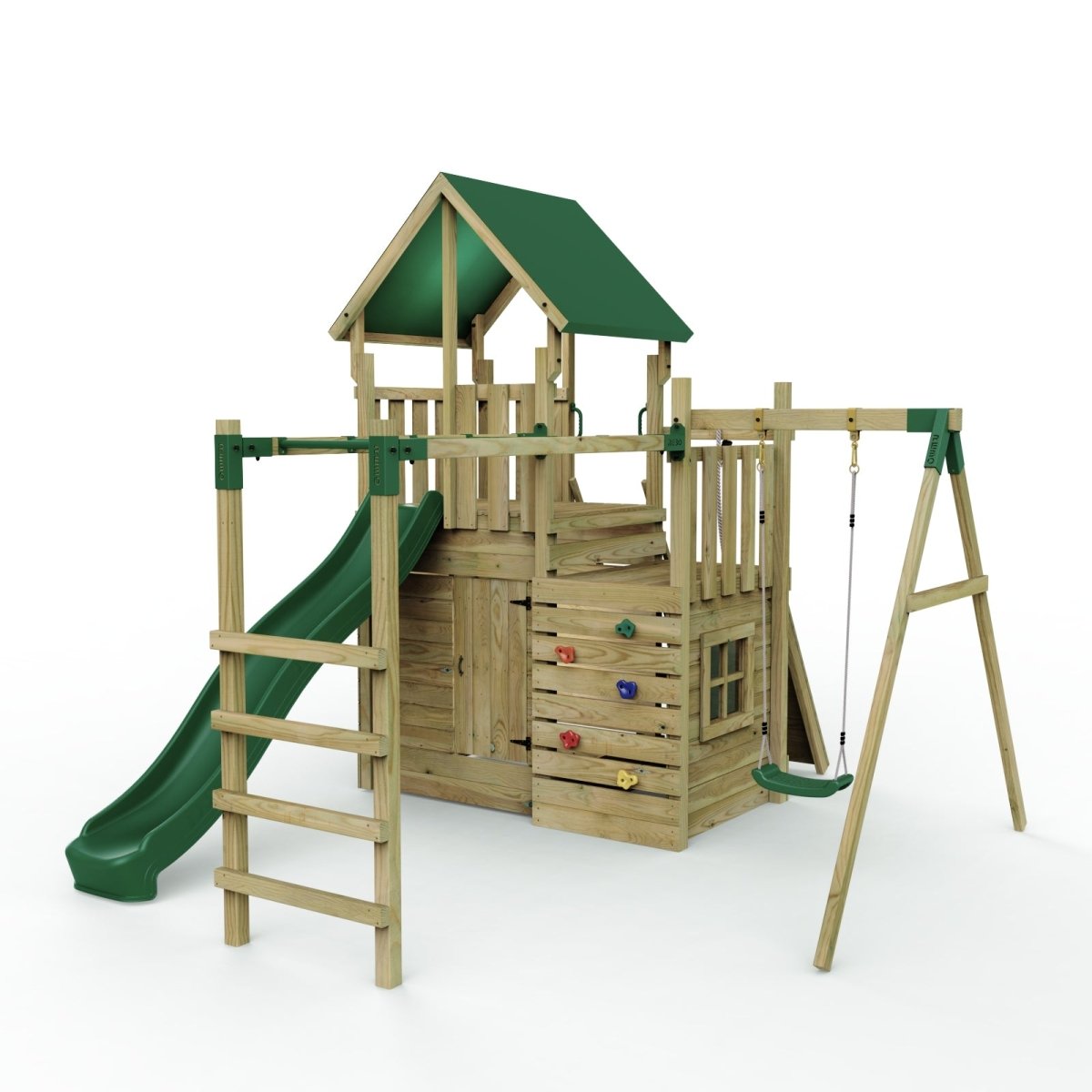 kids wooden climbing frame with 10ft slide and Single Swing