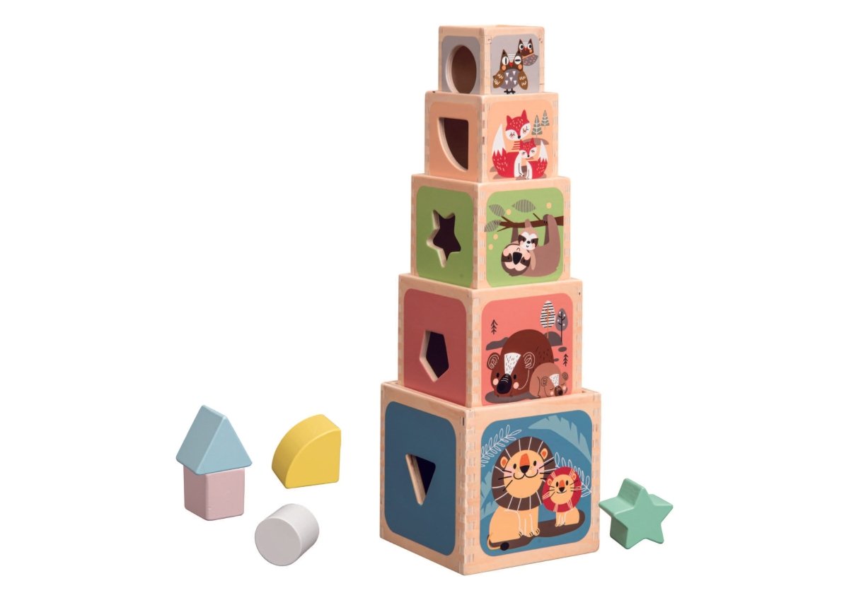 PolarPlay Wooden Education Animal Stacking Cube Shape Sorter