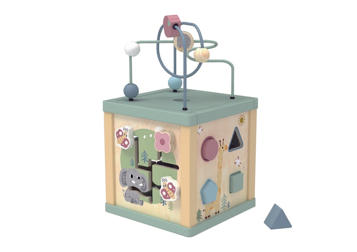 PolarPlay Wooden Toddler Activity Cube with Bead Maze