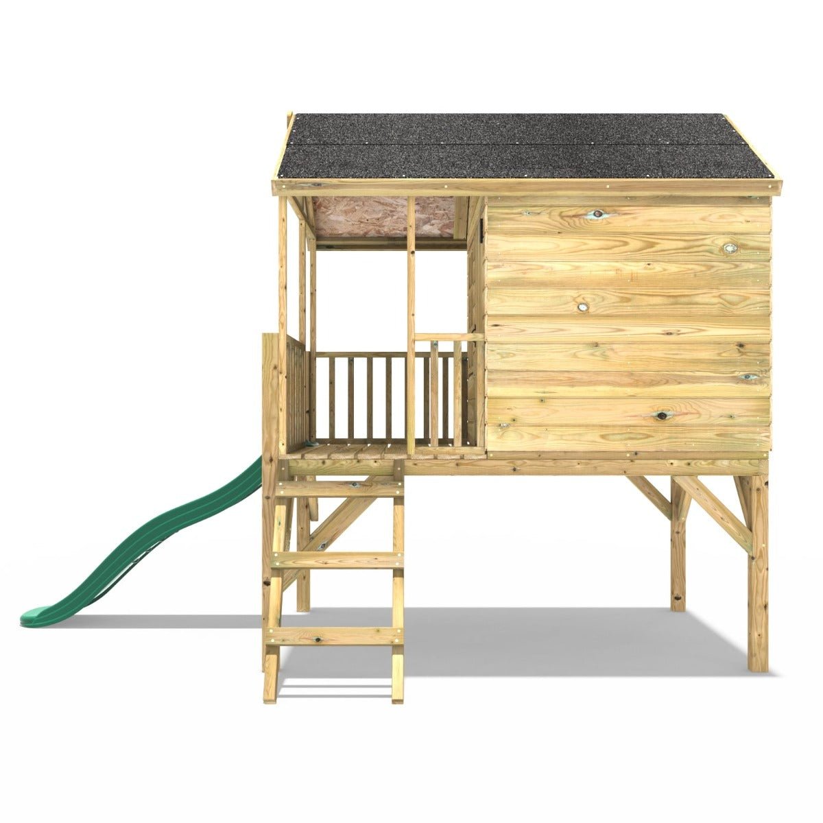 Rebo 5FT x 5FT Childrens Wooden Garden Playhouse on Deck with 6ft Slide - Partridge Green