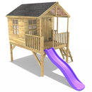 Rebo 5FT x 5FT Childrens Wooden Garden Playhouse on Deck with 6ft Slide - Partridge Purple