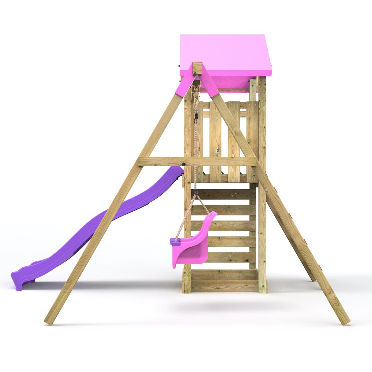 Rebo Adventure Wooden Climbing Frame, Swing Set and Slide - Rosa Pink