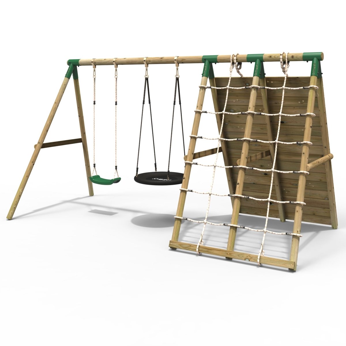 Rebo Beat The Wall Wooden Swing Set with Double up & Over Climbing Wall – Spire