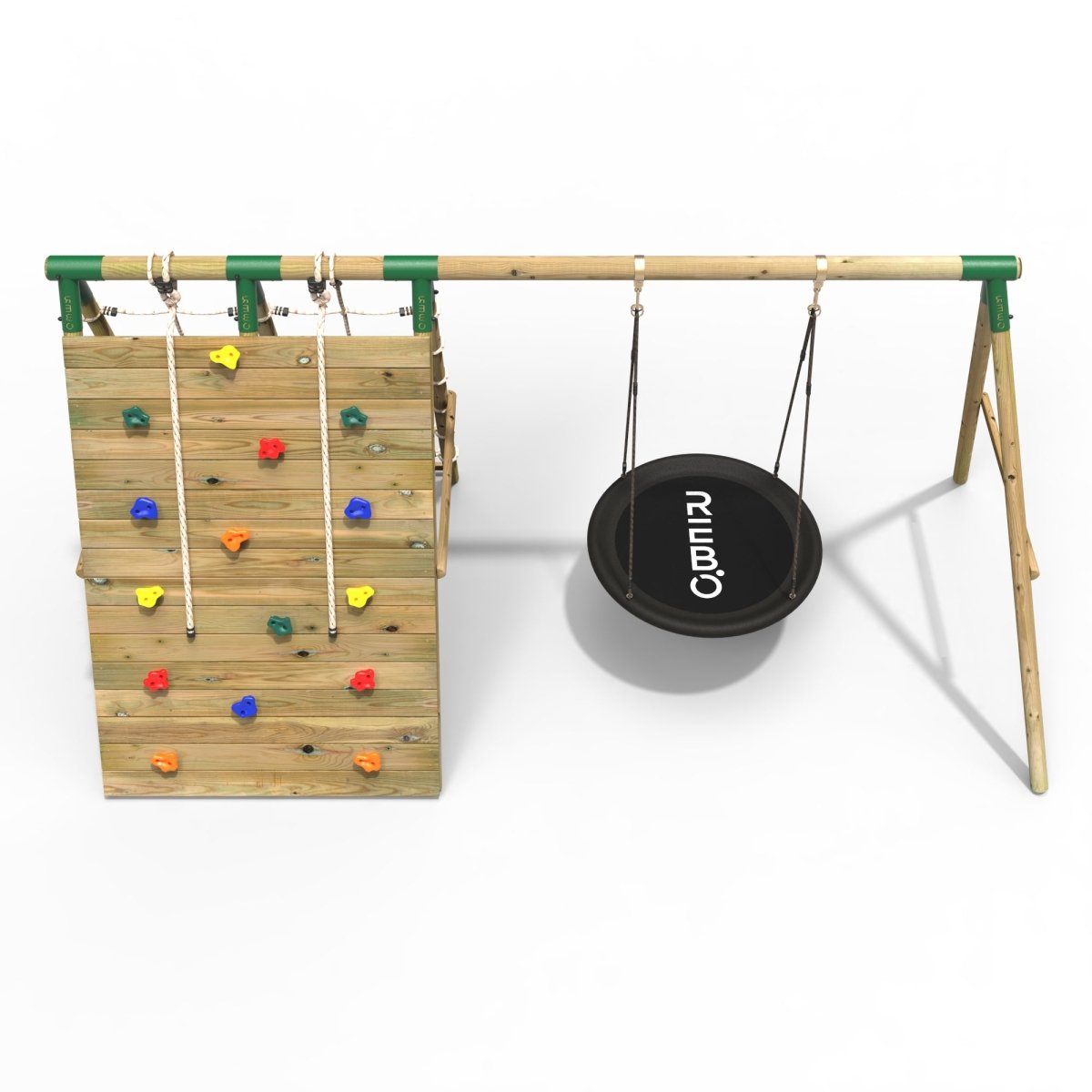 Rebo Beat The Wall Wooden Swing Set with Double up & Over Climbing Wall – Zenith