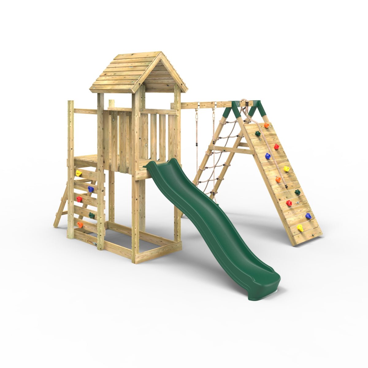 Rebo Extended Tower Wooden Climbing Frame with Swings & Slide - Bear