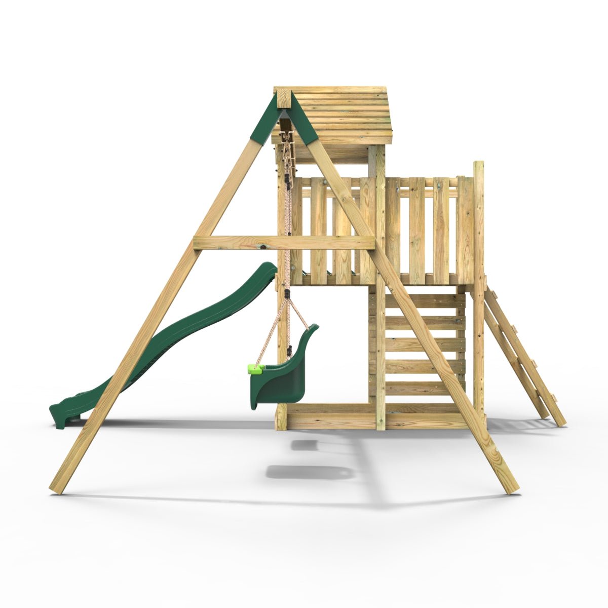 Rebo Extended Tower Wooden Climbing Frame with Swings & Slide - Rainier