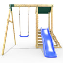 Rebo Limited Edition Wooden Climbing Frame Tower with Swing and 6ft Slide - Blue
