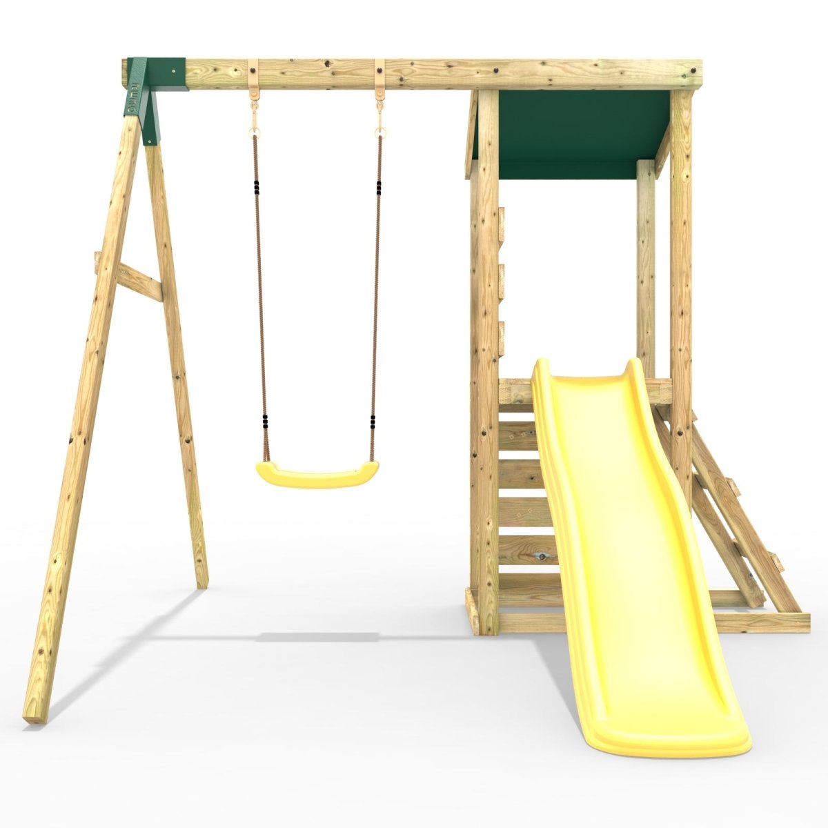 Rebo Limited Edition Wooden Climbing Frame Tower with Swing and 6ft Slide - Yellow