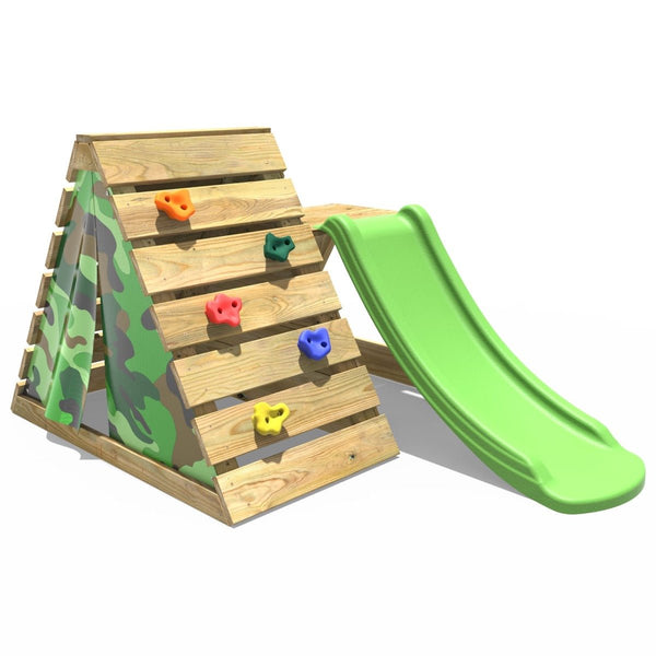Rebo Mini Wooden Climbing Pyramid Adventure Playset + Slide - Camo