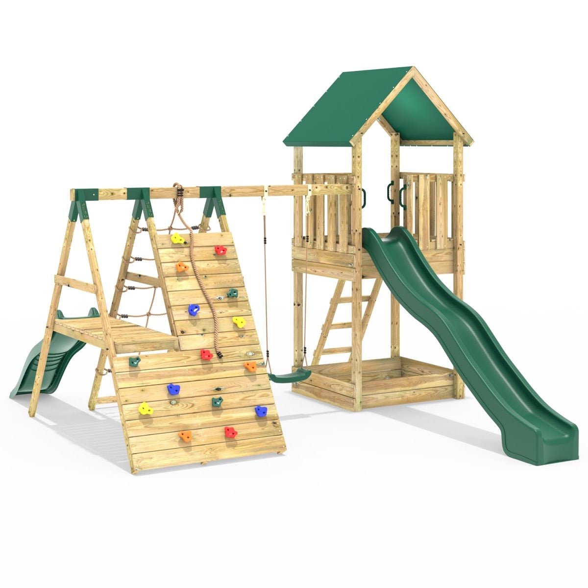 Rebo Modular Wooden Climbing Frame Playset - Swing, Climb & Slide Wychwood