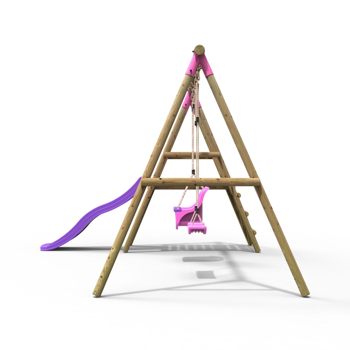 Rebo Odyssey Wooden Swing Set with Platform and Slide - Pink