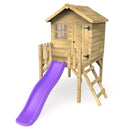 Rebo Orchard 4FT x 4FT Wooden Playhouse On 900mm Deck + 6FT Slide – Swan Purple