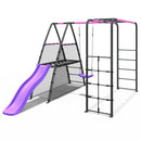 Rebo Steel Series Metal Swing Set + Monkey Bars & Slide - Single Pink