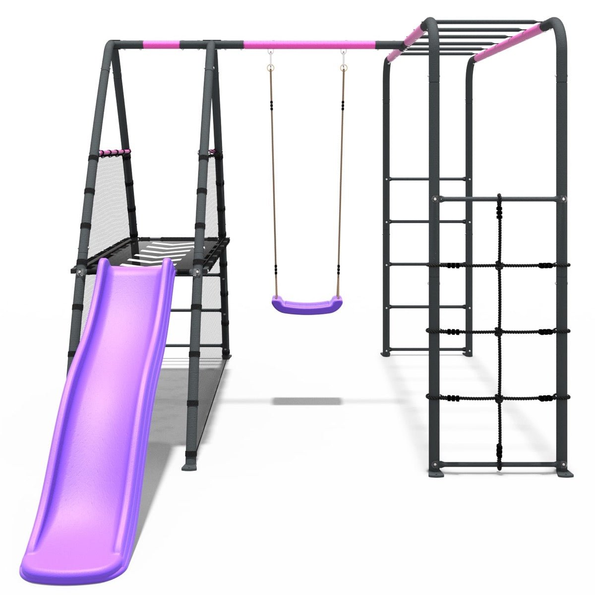 Rebo Steel Series Metal Swing Set + Monkey Bars & Slide - Single Pink