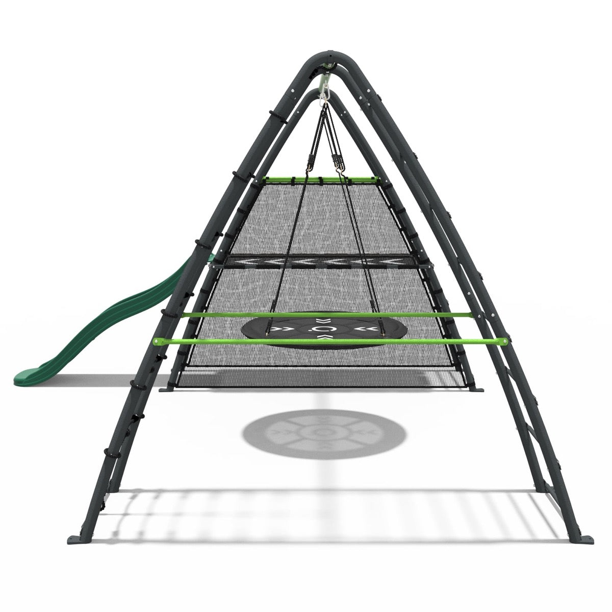 Rebo Steel Series Metal Swing Set + Up and Over wall & 6ft Slide - Nest Green