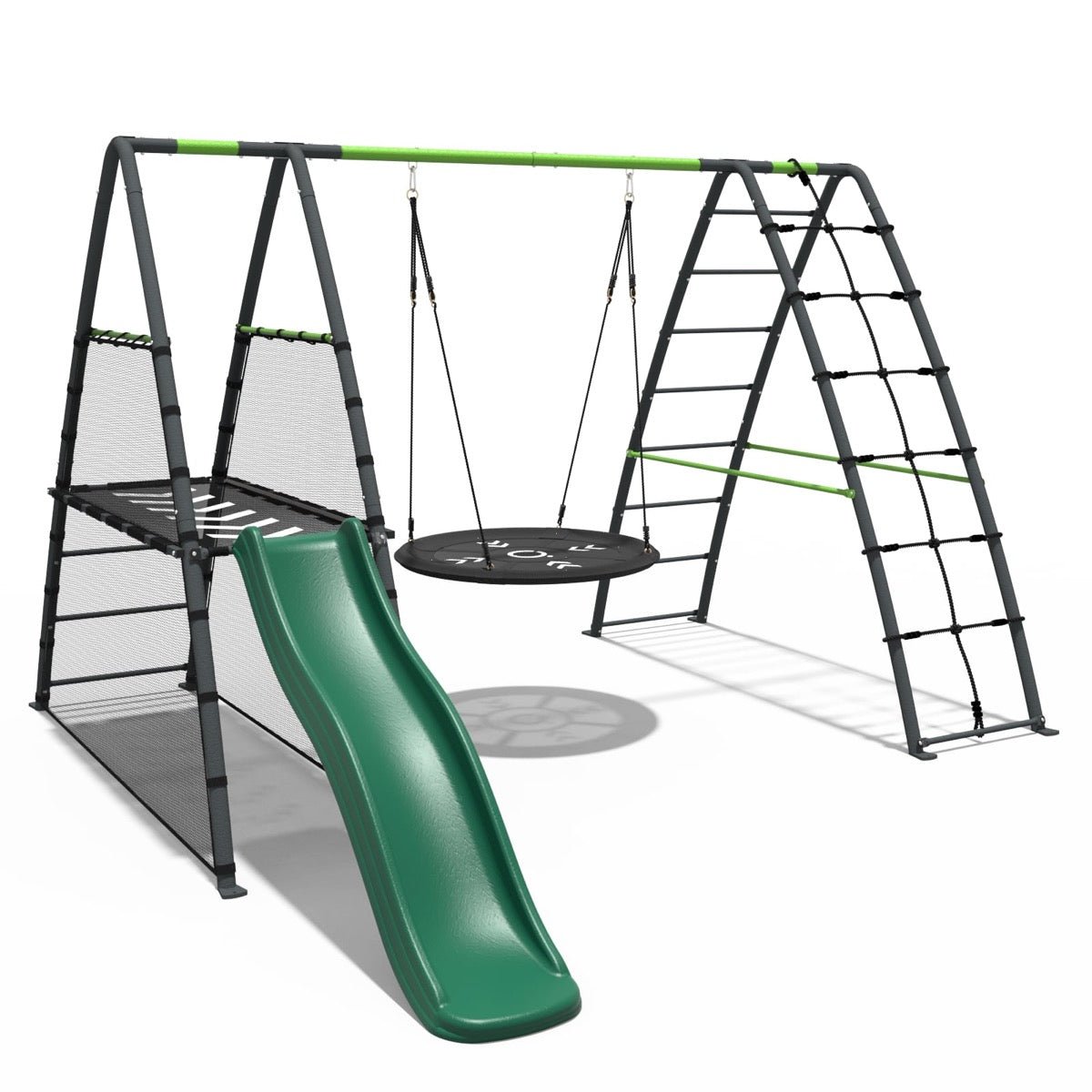 Rebo Steel Series Metal Swing Set + Up and Over wall & 6ft Slide - Nest Green