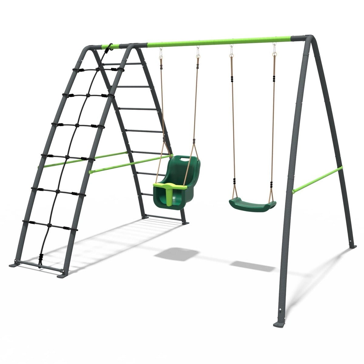 Rebo Green Metal Swing w/ Climbing Frame Swing Seats