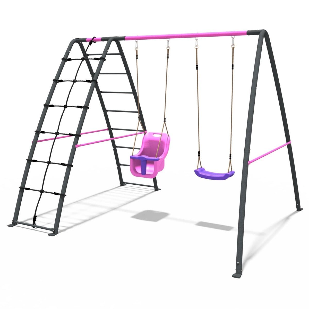 Rebo Pink Metal Swing w/ Climbing Frame Swing Seats