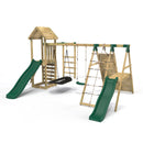 Rebo Wooden Climbing Frame with Swings, 2 Slides, Up & over Climbing wall and Monkey Bars - Cairngorm