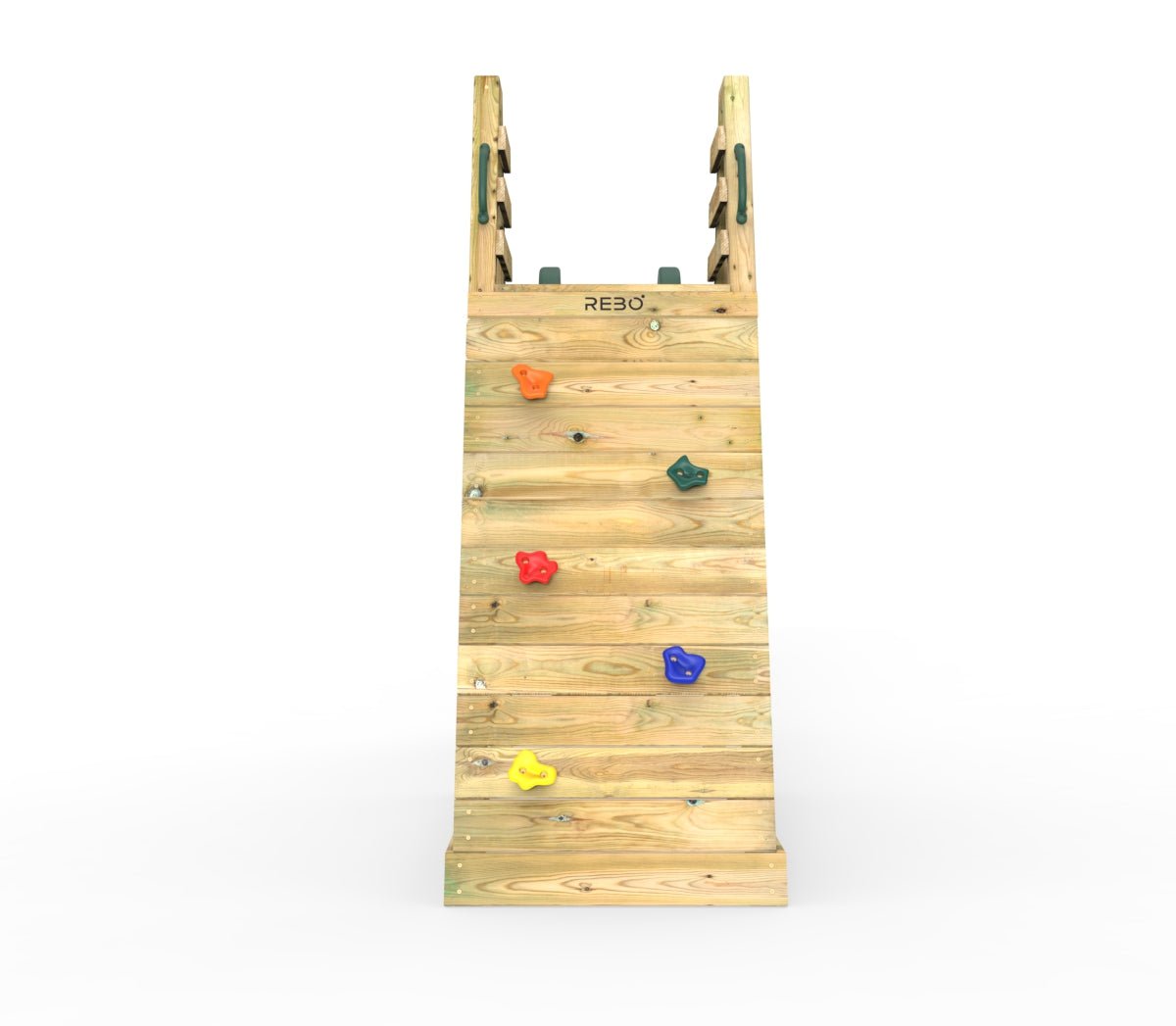 Rebo Wooden Free Standing Slide with 10ft Water Slide - with Climbing Wall