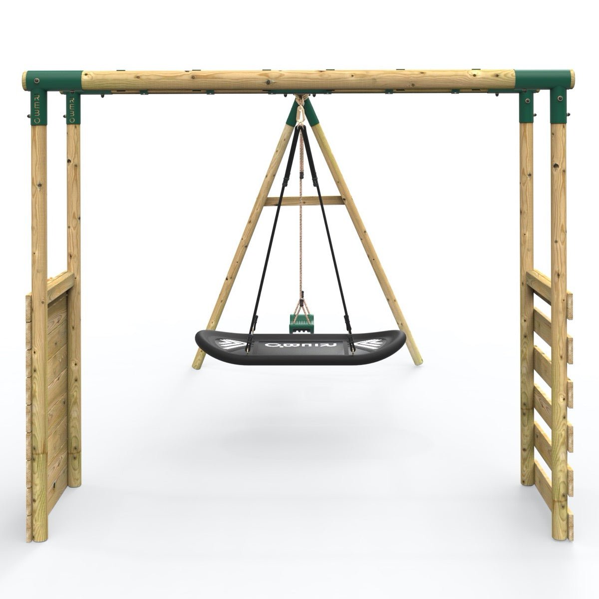 Rebo Wooden Garden Swing Set with Extra-Long Monkey Bars - Sage Green