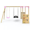 Rebo Wooden Garden Swing Set with Extra-Long Monkey Bars - Sage Pink