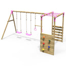 Rebo Wooden Garden Swing Set with Monkey Bars - Comet Pink