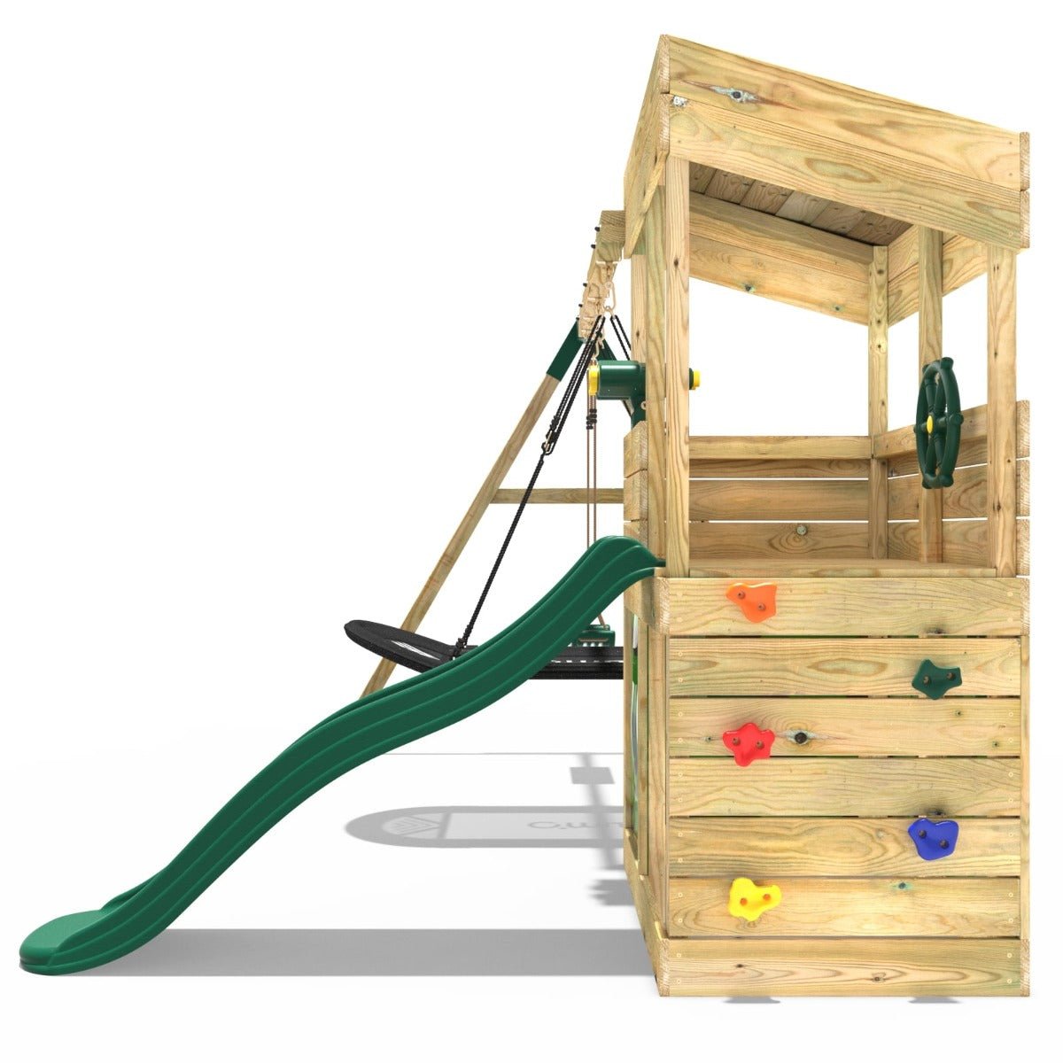 Rebo Wooden Lookout Tower Playhouse with 6ft Slide & Swing - Yosemite Camouflage