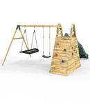 Rebo Wooden Pyramid Activity Frame with Swings & 10ft Water Slide - Rainbow