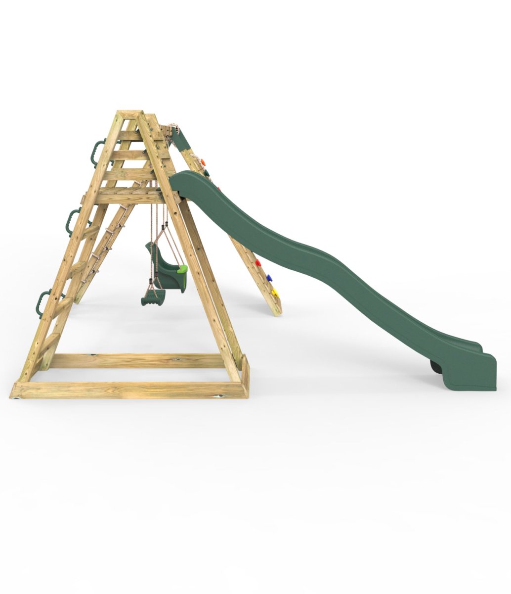 Rebo Wooden Pyramid Climbing Frame with Swings & 10ft Water Slide - Cora Linn