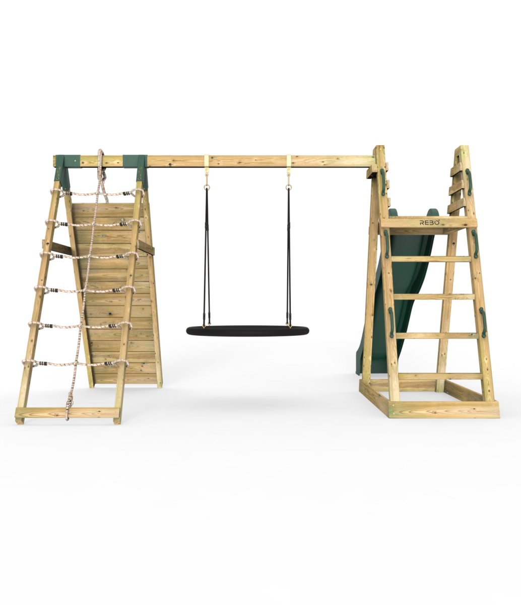 Rebo Wooden Pyramid Climbing Frame with Swings & 10ft Water Slide - Looking Glass
