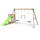 Rebo Wooden Swing Set plus Deck & Slide - Comet Green