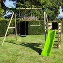 Rebo Wooden Swing Set plus Deck & Slide - Janus Green