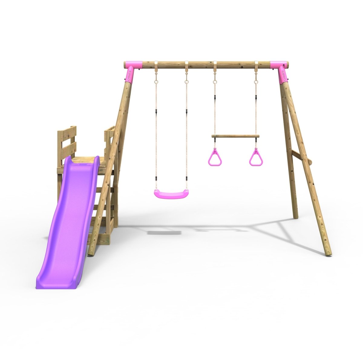 Rebo Wooden Swing Set plus Deck & Slide - Janus Pink
