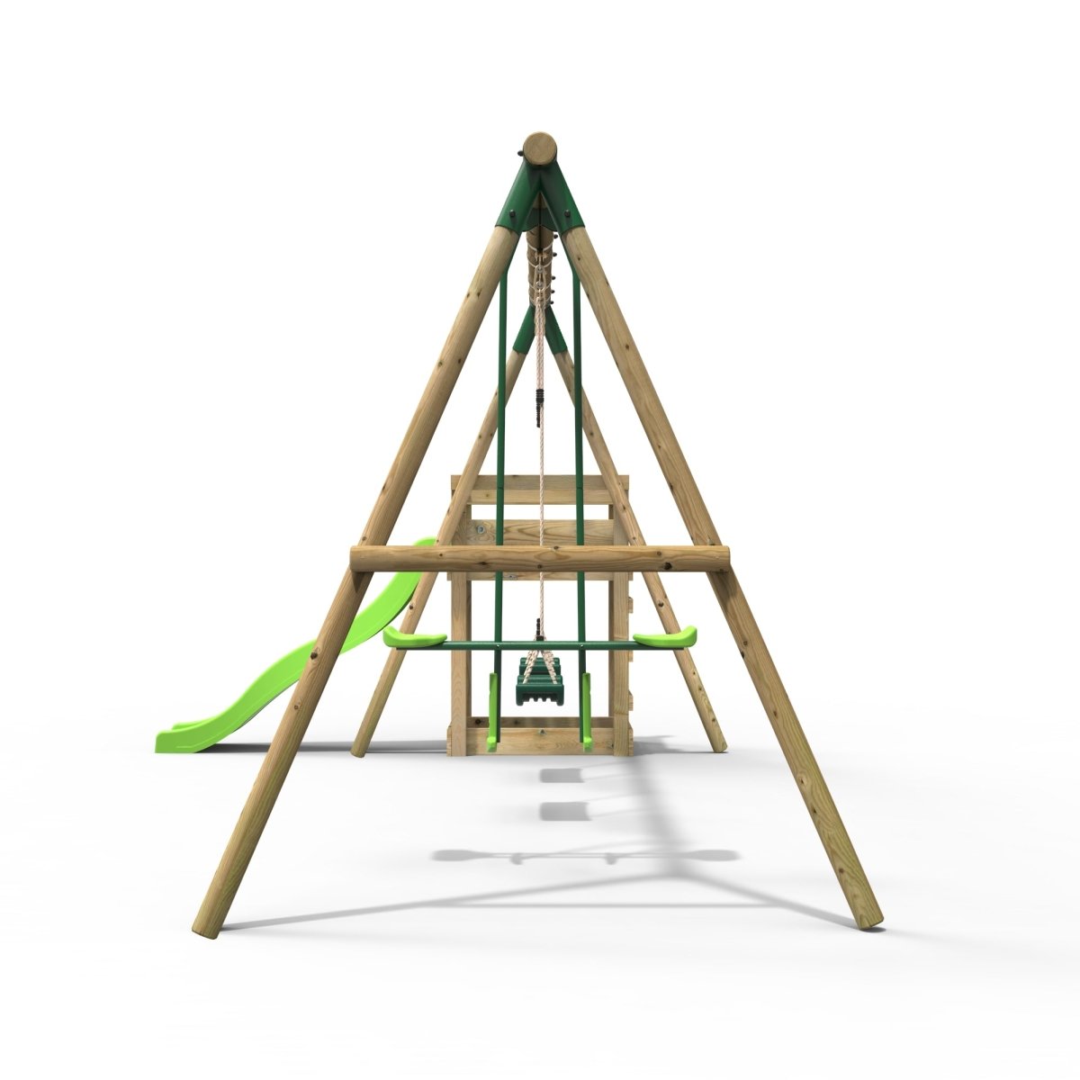 Rebo Wooden Swing Set plus Deck & Slide - Neptune Green
