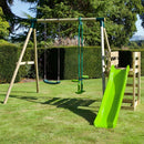 Rebo Wooden Swing Set plus Deck & Slide - Star Green