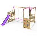 Rebo Wooden Swing Set with Monkey Bars plus Deck & 6ft Slide - Venus Pink