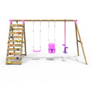 Rebo Wooden Swing Set with Up and Over Climbing Wall - Sienna Pink