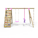 Rebo Wooden Swing Set with Up and Over Climbing Wall - Talia Pink