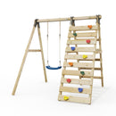 Rebo Glide Wooden Single Swing Sets with Climbing Wall and Swing Seat – Lavender