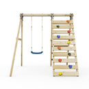 Rebo Glide Wooden Single Swing Sets with Climbing Wall and Swing Seat – Lavender