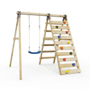 Rebo Glide Wooden Single Swing Sets with Climbing Wall and Swing Seat – Lavender