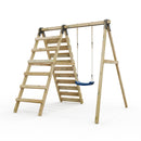 Rebo Glide Wooden Single Swing Sets with Climbing Wall and Swing Seat – Lavender
