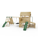 FarmPlay Hayloft Climbing Frame with Double Swing, Climbing Wall with Deck, Lean To and Slides