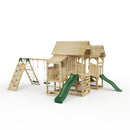 FarmPlay Stable and Mini Loft Climbing Frame with Double Swing, Climbing Wall, Bridge and Slides