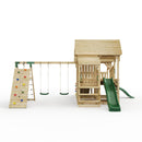 FarmPlay Stable and Mini Loft Climbing Frame with Double Swing, Climbing Wall, Bridge and Slides
