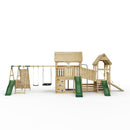 FarmPlay Hayloft and Mini Loft Climbing Frame with Double Swing, Climbing Wall with Deck, Bridge and Slides