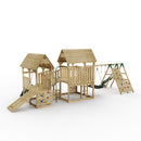 FarmPlay Hayloft and Mini Loft Climbing Frame with Double Swing, Climbing Wall with Deck, Bridge and Slides