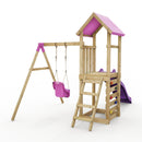 Rebo Adventure Wooden Climbing Frame, Swing Set and Slide - Rosa Pink