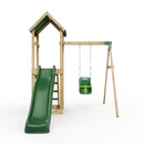 Rebo Adventure Wooden Climbing Frame, Swing Set and Slide - Rosa Green